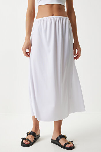 Happiness İstanbul Women's White Elastic Waist Lining Skirt Zh00036