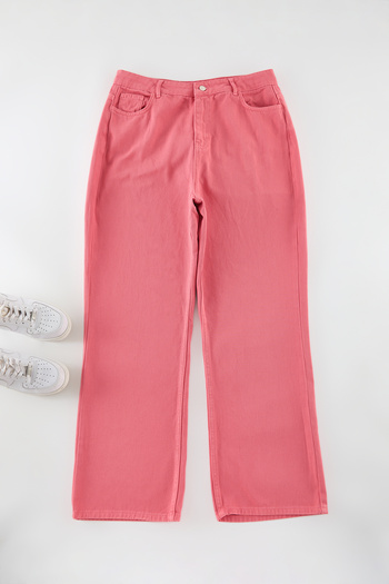 Edit by Trendyol High Waist Wide Leg Pink Rigid Plus Size Jeans