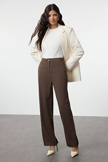 Trendyol Collection Premium καφέ παντελόνι με φαρδύ πόδι - υφαντό, TWOAW24PL00227