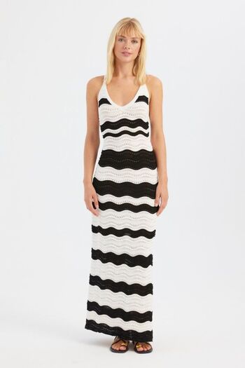 Hiccup V-Neck Striped Side Slit Maxi Dress
