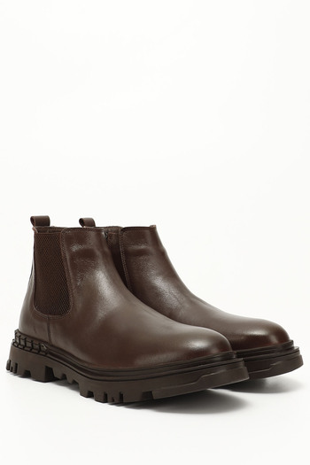 GÖNDERİ(R) Men's Brown Zippered Genuine Leather Chelsea Boots