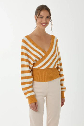 Hiccup Striped Cross Neck Sweater
