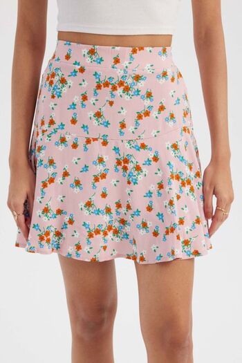 Hiccup High Waist and Flounce Floral Patterned Mini Skirt