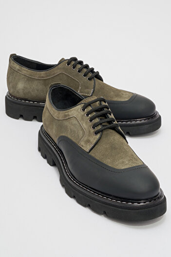 MARCOMEN Genuine Leather Men's Shoes - Thick Sole and Laces Mc 20297 Khaki
