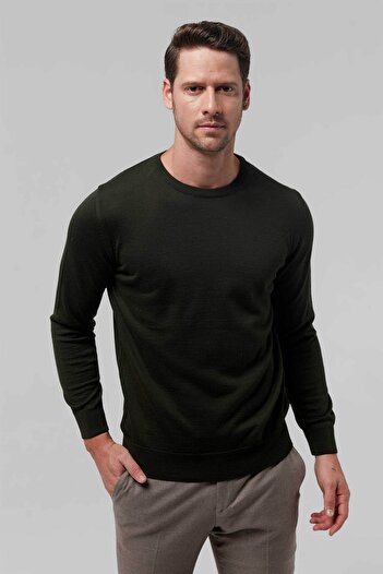 D'S Damat Ds Damat Regular Fit Khaki Plain Knit Cotton Blended Sweater