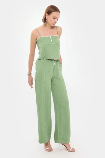 Hiccup Square Collar Striped Crop Pajama Top