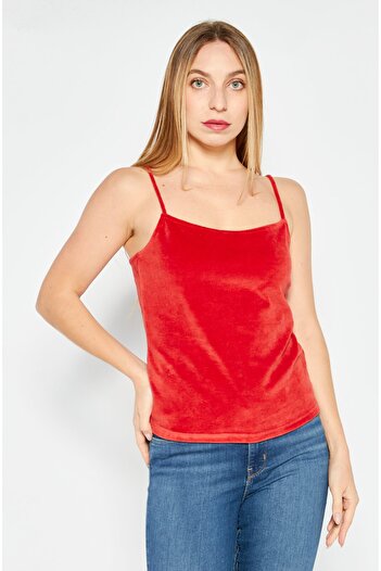 NA-KD Women Square Neck Sleeveless Solid Top, Red