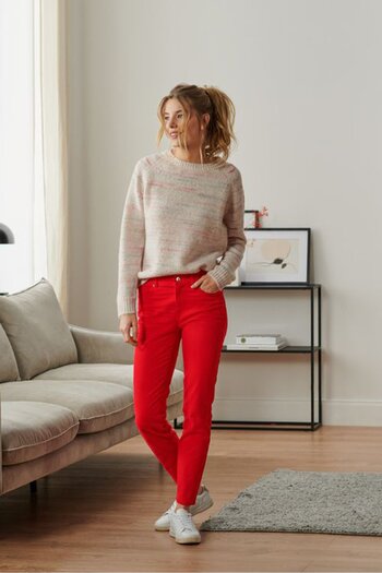 Tchibo Women Slim Fit Stretchable Solid Denim Jeans, Red