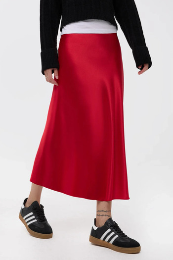 Hiccup High Waist Satin Midi Skirt
