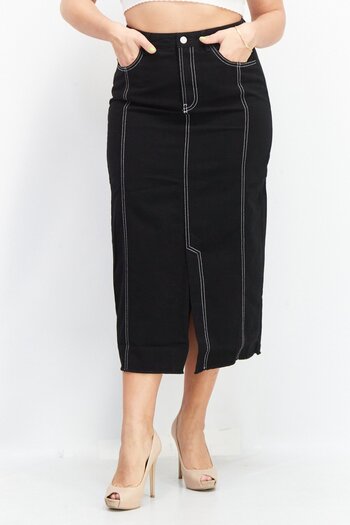 NA-KD Women Pull On Quilted Midi Skirts, Black