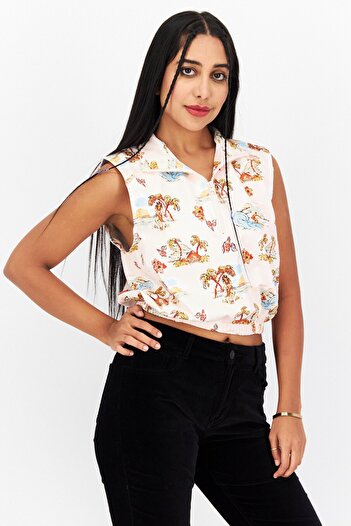 Royalty By Maluma Women Half Zip Sleeveless Graphic Crop Top, Pink