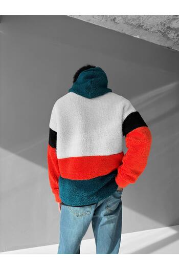 ablukaonline Erkek Oversize 3 Renkli Peluş Mont Petrol Yeşili