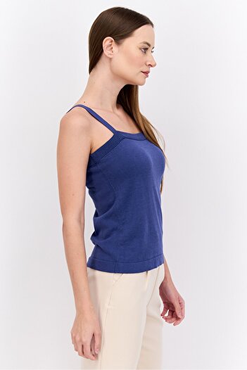 Anne Klein Women Square Neck Sleeveless Knitted Top, Navy