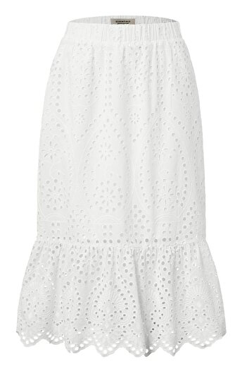 Tchibo Women Eyelet Embroidery Midi Skirt, White