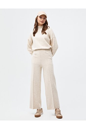 Kayra Stone Color Grass Stitched Knitwear Trousers