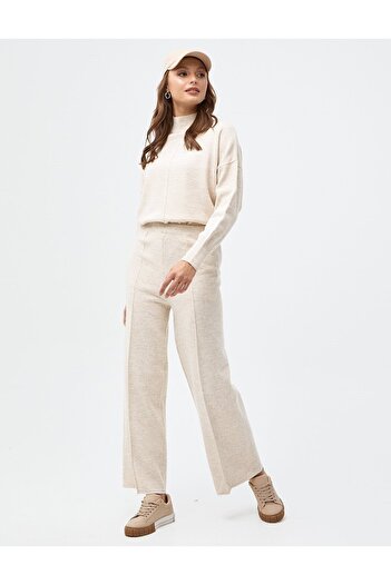 Kayra Stone Color Grass Stitched Knitwear Trousers