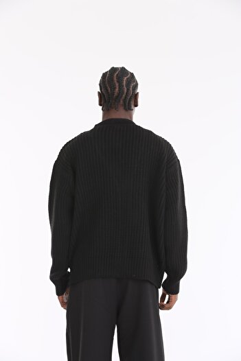 The Champ Clothing V-Neck Oversize Buttoned Black Knitted Knitwear Cardigan