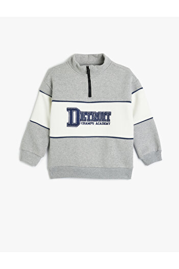 Koton Vyvýšená mikina se stojáčkem Slogan s potiskem - poloviční zip