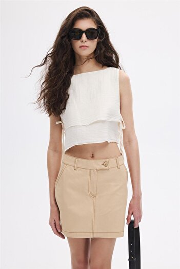 SHERIN Ecru Side Lace up Blouse