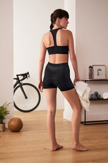 Tchibo Women Sportswear Fit Plain Cycling Shorts, Black