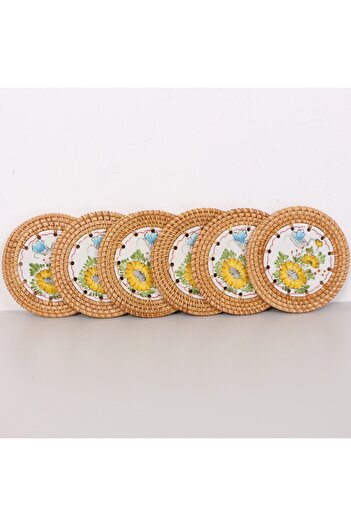 Mylamp Rattan Framed Set of 6 Trivet & Table or Wall Decor 14 cm