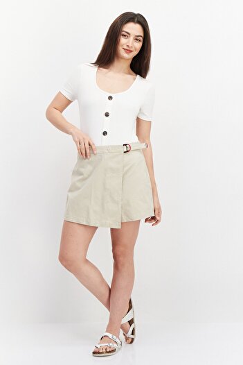 Tommy Hilfiger Women Solid Mini Skort, Beige