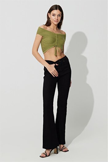 SHERIN Green Shoulder Low-cut Knitwear Bustier