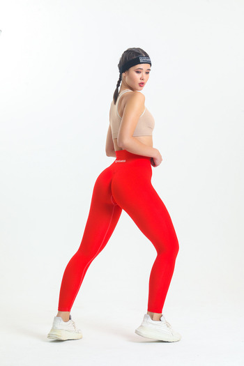 gymhams High Waist Red Leggings - Gathered Hips and Extra Push Up Seamless