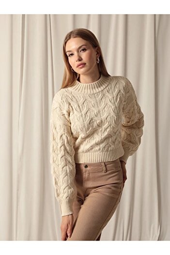 Bracha Intermediate Size Jacquard Patterned Half Turtleneck Comfortable Fit Knitwear Sweater