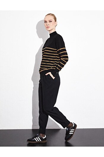 Kayra Turtleneck Striped Knitwear Blouse Black Beige