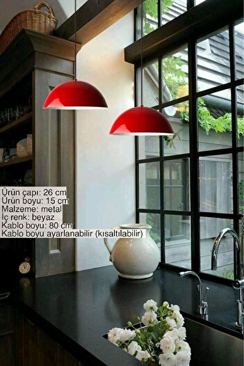 Bamyum Lipeo Kırmızı Avize Tekli Sarkıt Salon Mutfak Kuaför Cafe Lamba Dekoratif Aydınlatma Pastane