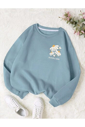 FAVORİST Φούτερ BLOOM & SHINE Printed Crew Neck OVERSIZE (ΦΑΛΗ ΕΦΑΡΜΟΓΗ)