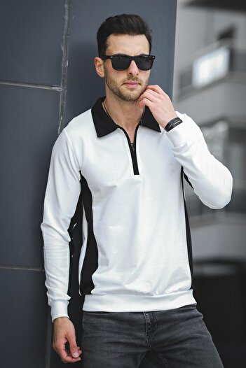 Oksit Shibu Pieced Half Zip Collared Men's Sweatshirt
