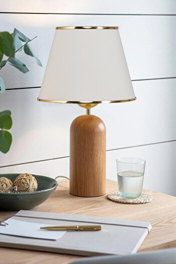 EvLight Kingsbury Wooden Leg Gold Detailed Cream Lampshade