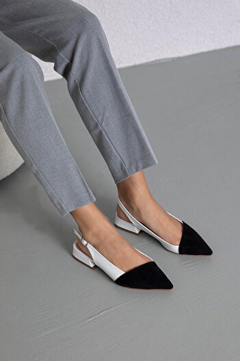 STRASWANS Ronan Women's Suede Detailed Heeled Leather Shoes White-Black