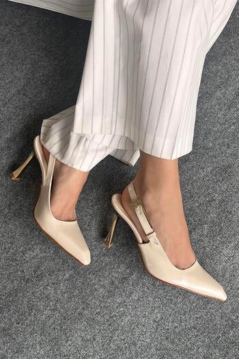 STRASWANS Kendra Women's Patent Leather Heeled Shoes Beige