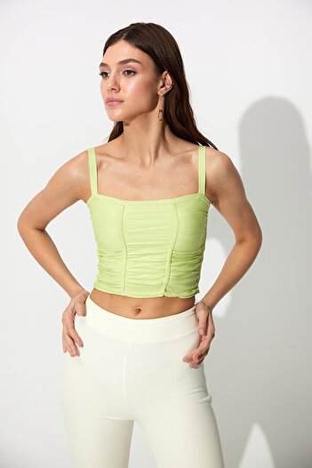 SHERIN Green Gathered Square Collar Knitwear Undershirt
