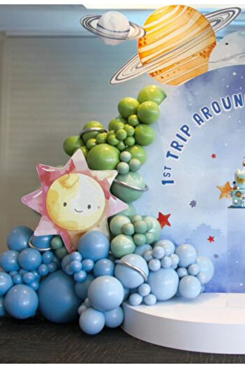 Çemrek Süs Parti Blue Green Nature Concept Balloon Chain Set Including 103 Jumbo Balloons
