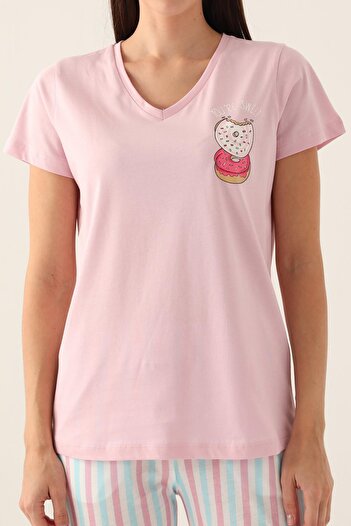 Arnetta 2888 Pamuklu Kısa Kollu Kadın Pijama Takımı Pembe