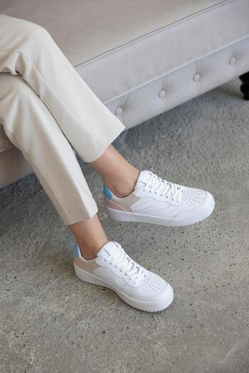 STRASWANS Wantt Women's Leather Sneakers White-baby Blue