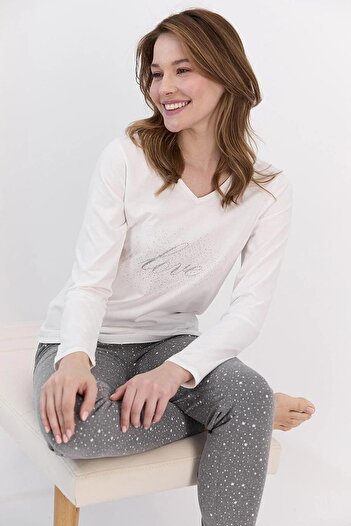 Arnetta Σετ γυναικεία πιτζάμες Cream Love Polka Dot