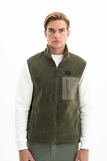 Arma Men's Khaki Winter Zipper Pocket Full Zipper Short Sleeve Regular Fit Vest K 26424674201