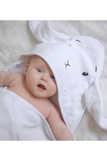 Alpar Tekstil Soft Cotton Girl-Boy Bath Swaddle Towel - White/Rabbit Brand Outlet