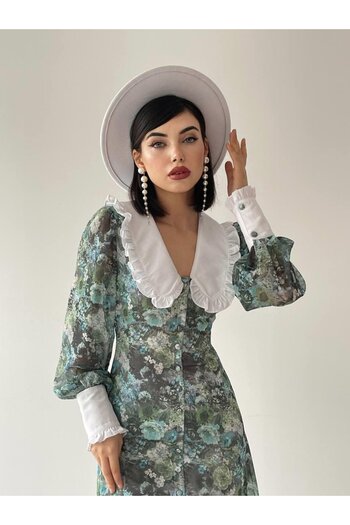 conconmoda Πράσινο σιφόν μωρό γιακά φόρεμα