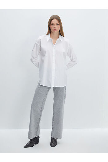 LC Waikiki Lcw Vision Екрю Oversize Поплін Жіноча сорочка
