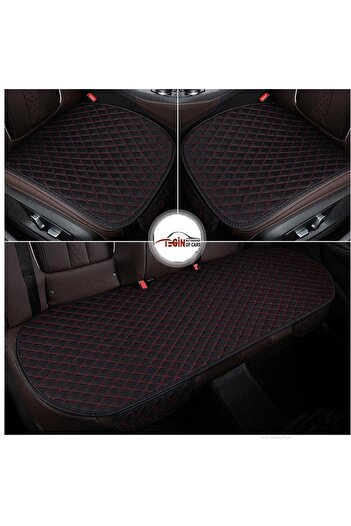 Tegin 3-Piece Car Seat Cushion - Front and Back Set, Solid Black and Red Fabric