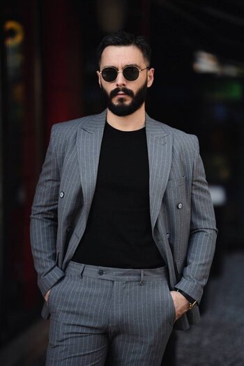 Salihtarzz Italian Cut Double Breasted Men's Dark Gray Suit - Slim Fit SD4857