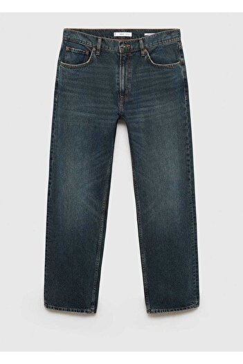 MANGO Man Eskitilmiş koyu yıkama düz kesim jean