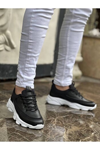BOA Kb 707 Black Skin High Sole Lace-Up Casual Men's Shoes