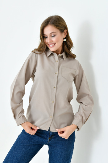 enmodaiçgiyim Mink Short Model Basic Women's Shirt – Stylish, Straight Cut, with Pockets for Daily and Office Use